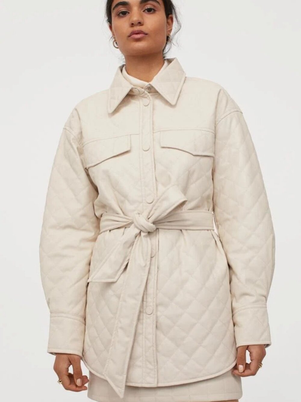 (NWT) H&M - cream/ivory faux leather shirt jacket (shacket)